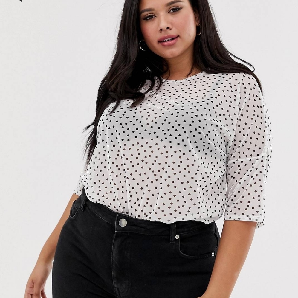 NWT ASOS Curve Size 20 Mesh Polka Dot Shirt
